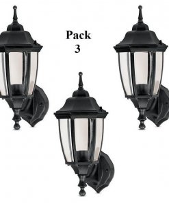 Pack de 3 Faroles Aplique De Pared Negros Estilo Clasico Exterior 30cm