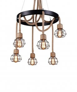 Lámpara De Cáñamo Industrial Vintage 6 Jaulas + Ampolletas