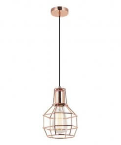 Lámpara Colgante Jaula Hierro Azor Cobre + Ampolleta Vintage