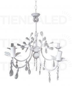 Lampara Colgante Lagrima Blanca 5 Brazos, incluye ampolletas led vela