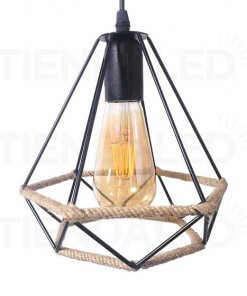 Lampara Colgante Vintage Jaula Metalica, Forrada En Cañamo