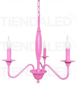 Lampara Colgante Modelo  Candelabro 3 Soquetes E14 Color Rosa