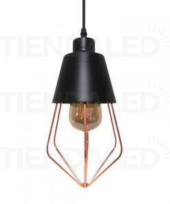 Lámpara Colgante Moderna Art Deco Cono Negra Jaula Cobre