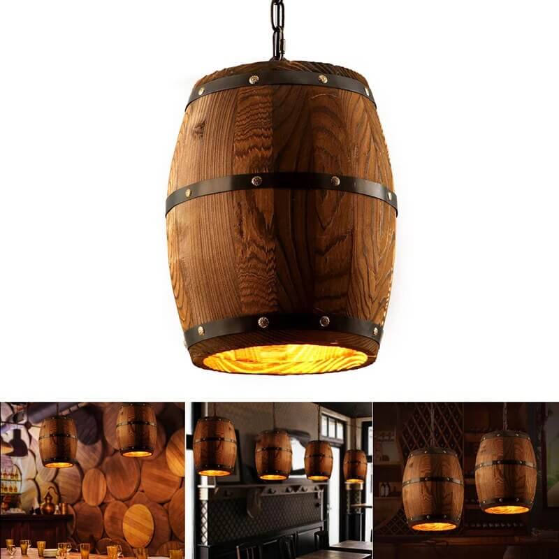 Lámpara Colgante Diseño Barril De Vino, Madera Envejecida – Tienda Led
