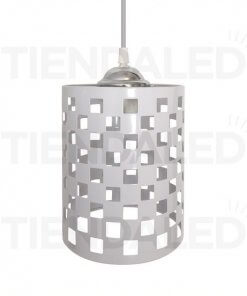 Lampara Colgante Metalica Cilindro Con Calados Cuadrados