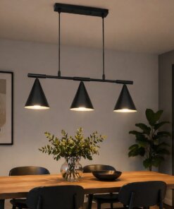 Lámpara Colgante Triple Negra Estilo Industrial – 3 Focos E27