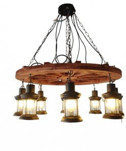 Lampara Colgante Rustica Madera Diseño Timon 8 Faroles