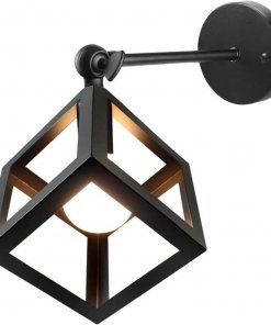 Aplique Lampara De Pared Y Techo Figura Cubo De Hierro Negro