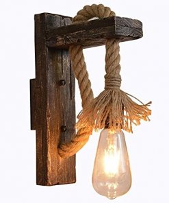 Aplique Rustico Lampara De Pared Retro De Madera Y Cañamo