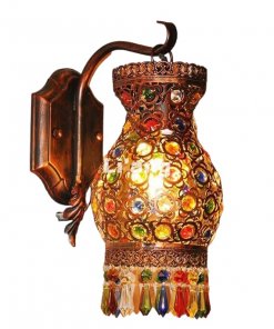 Farol Aplique Lampara De Pared Cristales de Colores Estilo Oriental