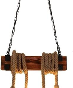 Lampara Colgante Vintage De Madera Diseño Viga 4 Soquetes