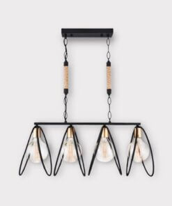 Lampara Colgante Rustica Hierro Cañamo 4 Aros E27