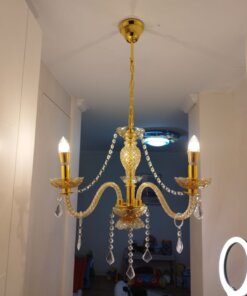 Lampara Colgante Lagrima de critsal Dorada 3 Soquetes