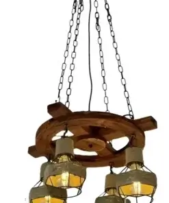 Lampara Madera Colgante Timon Rustica 4 Jaulas