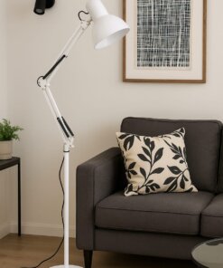 Lámpara De Pie Articulada De Aluminio Con Soquete E27 Blanca