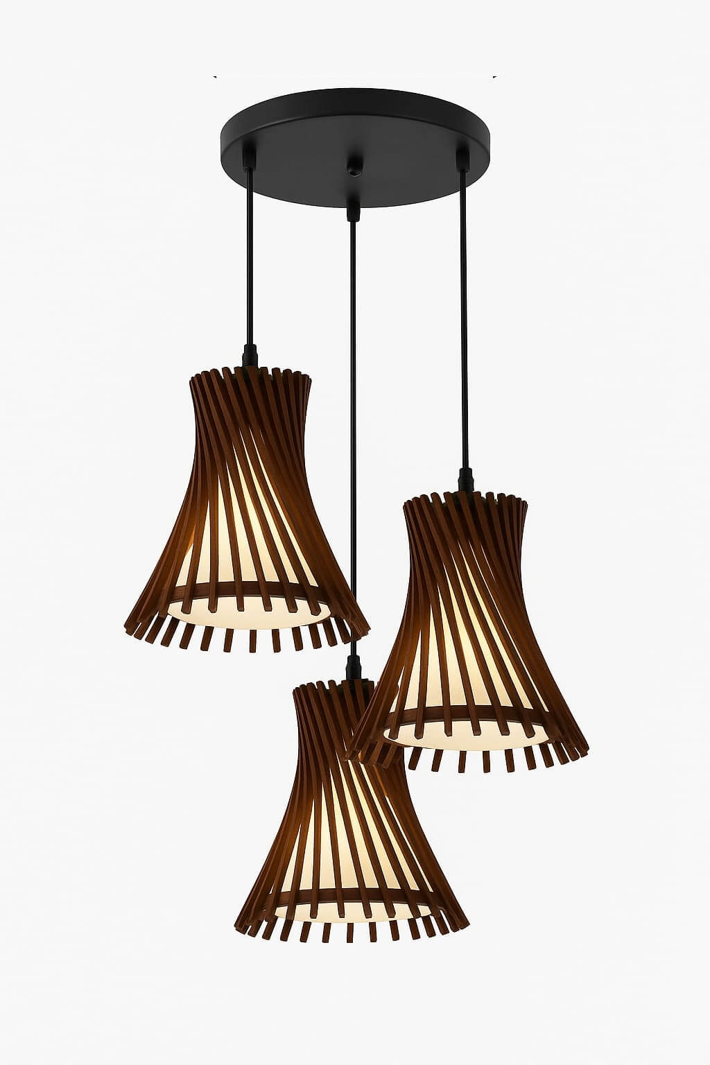 Lámpara Colgante Triple Madera Vidrio Diseño Moderno Natural