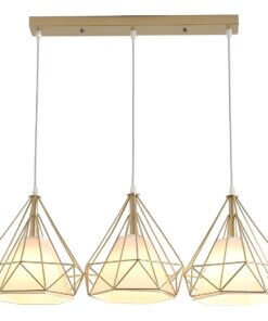 Lampara Triple Colgante Hierro Dorada 3 Diamante 25x25cm Dorado