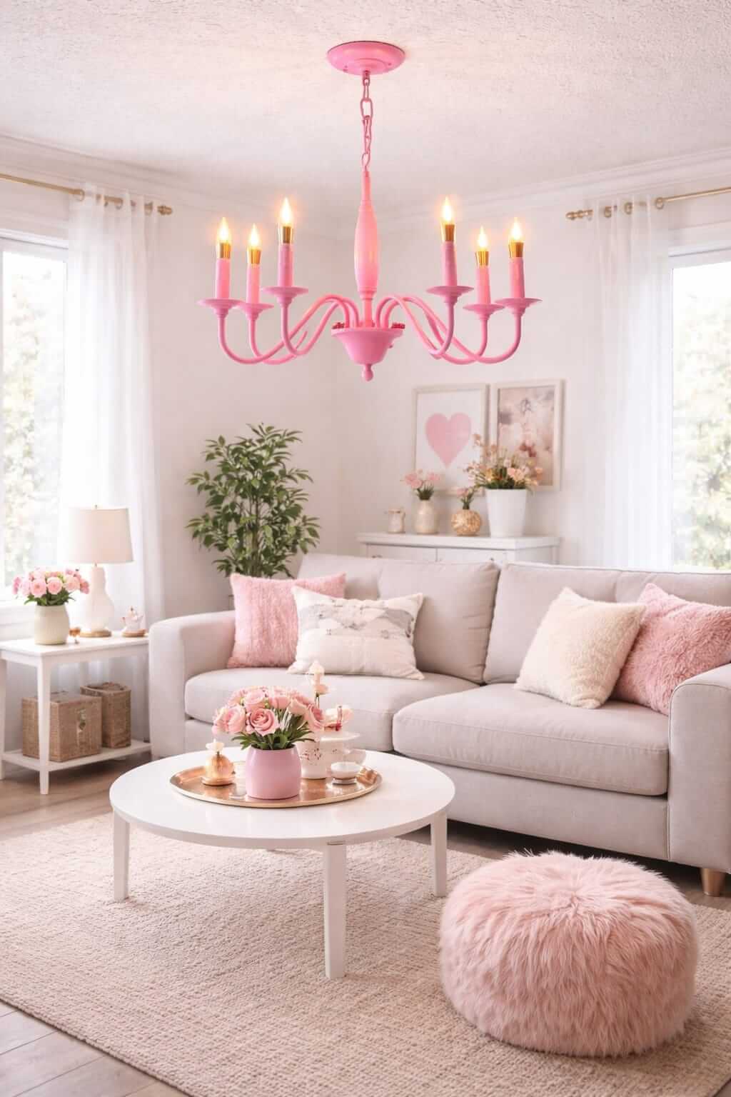 Lámpara Colgante Candelabro Rosada De 6 Soquetes E14 - Imagen 5