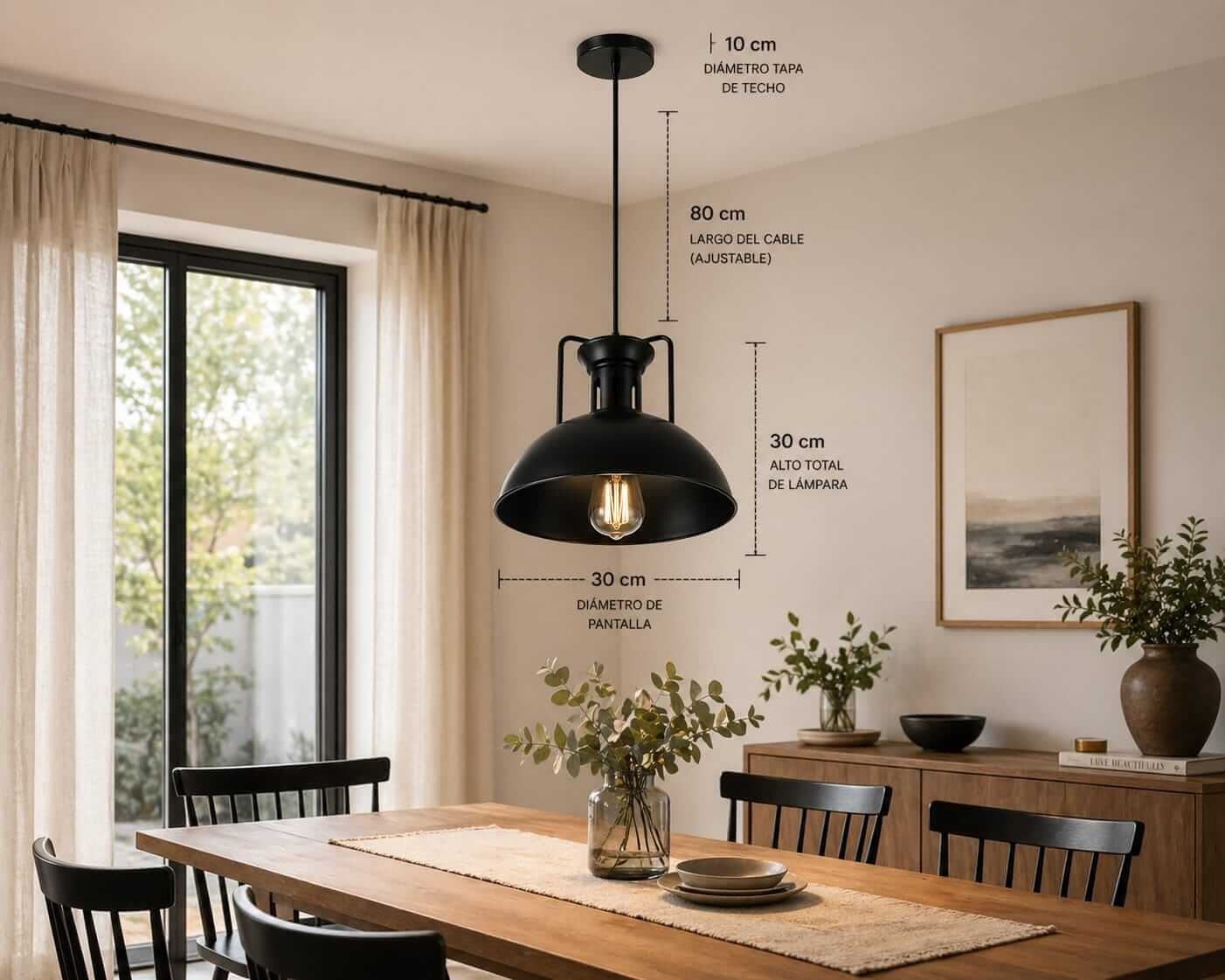 Lámpara Colgante Industrial Negra 30cm E27 – Estilo Vintage Moderno | Cable 80cm - Imagen 5