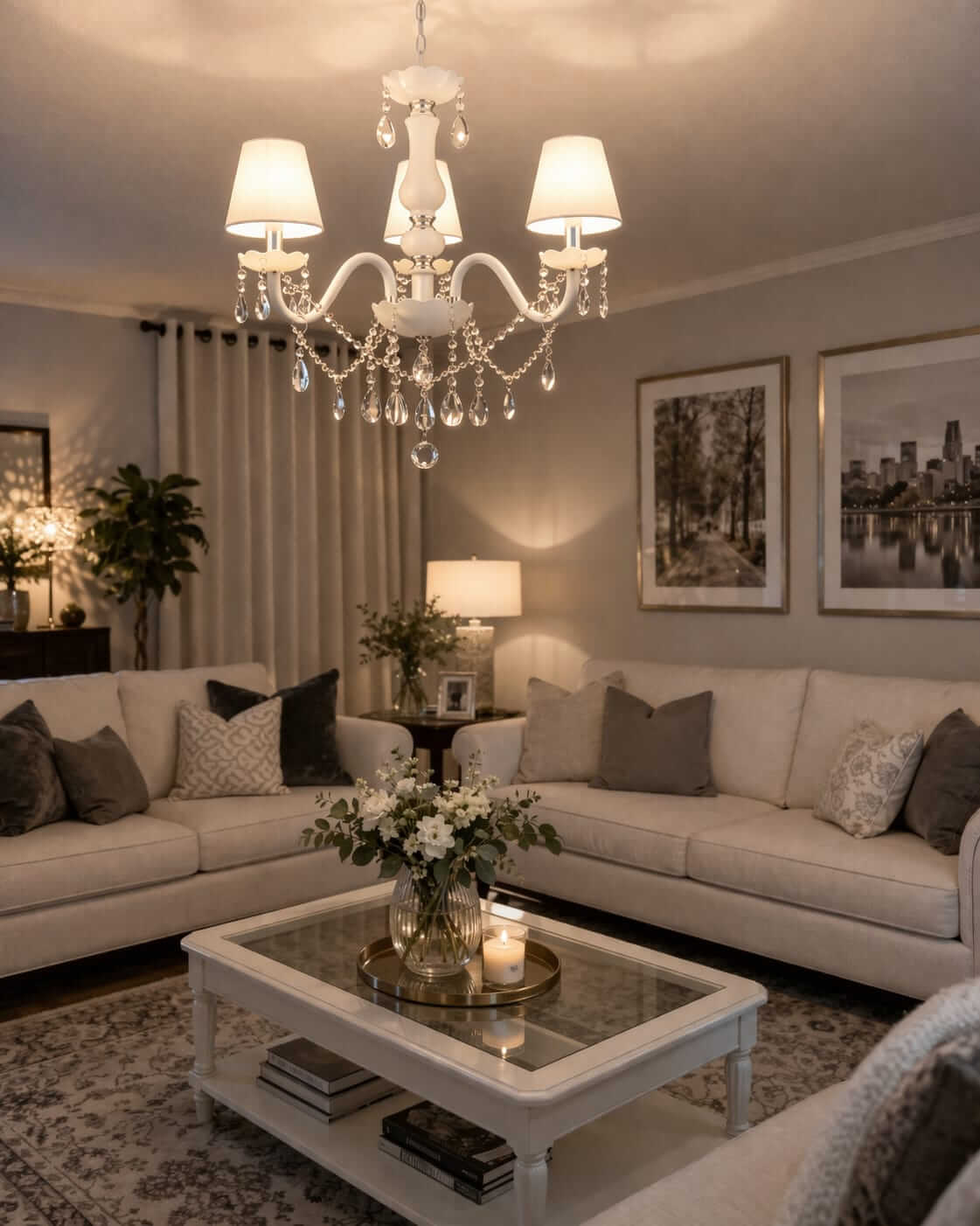 Lámpara Colgante Candelabro Blanca 3 Luces Estilo Clásico - Imagen 2