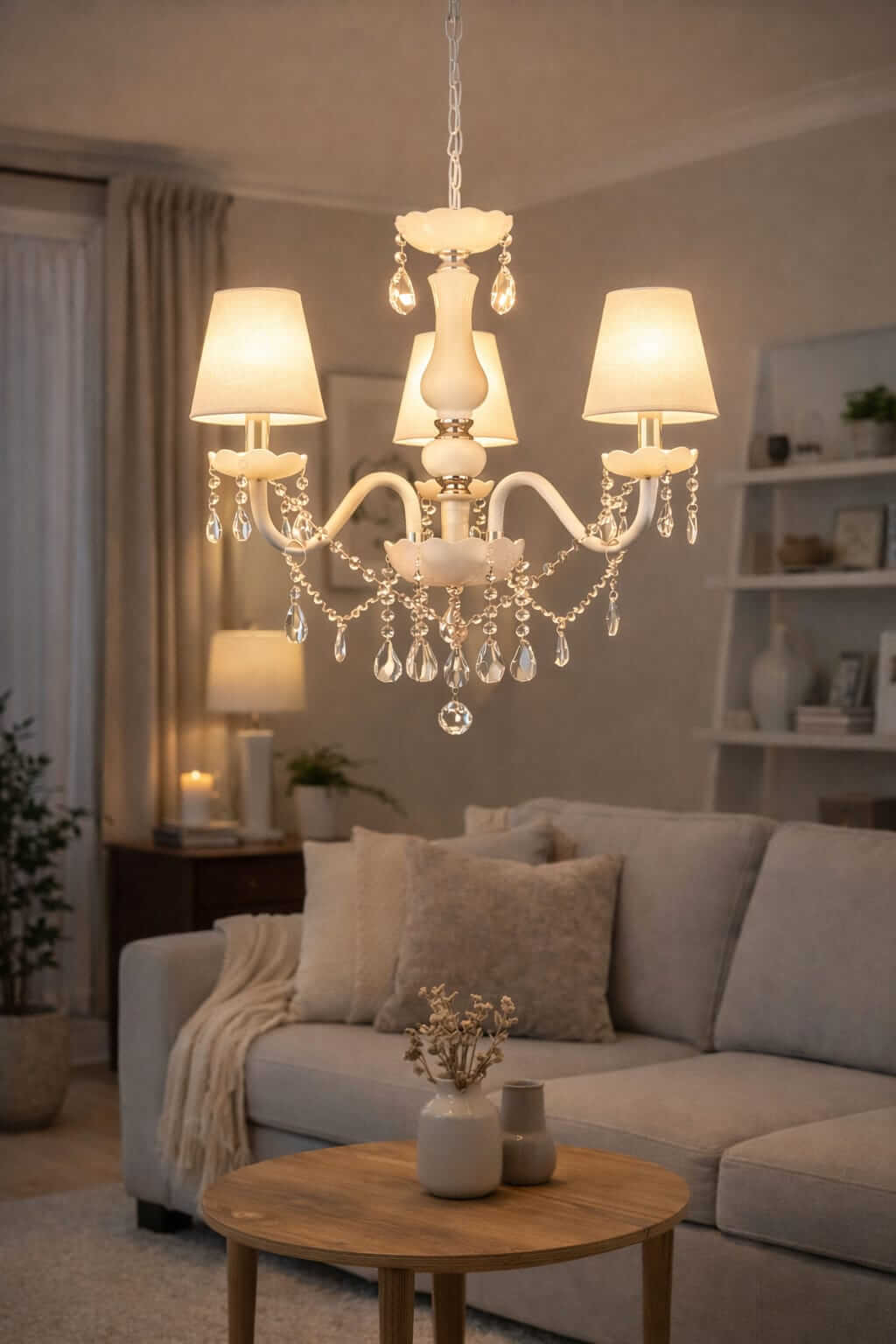 Lámpara Colgante Candelabro Blanca 3 Luces Estilo Clásico - Imagen 3