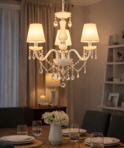 Lámpara Colgante Candelabro Blanca 3 Luces Estilo Clásico