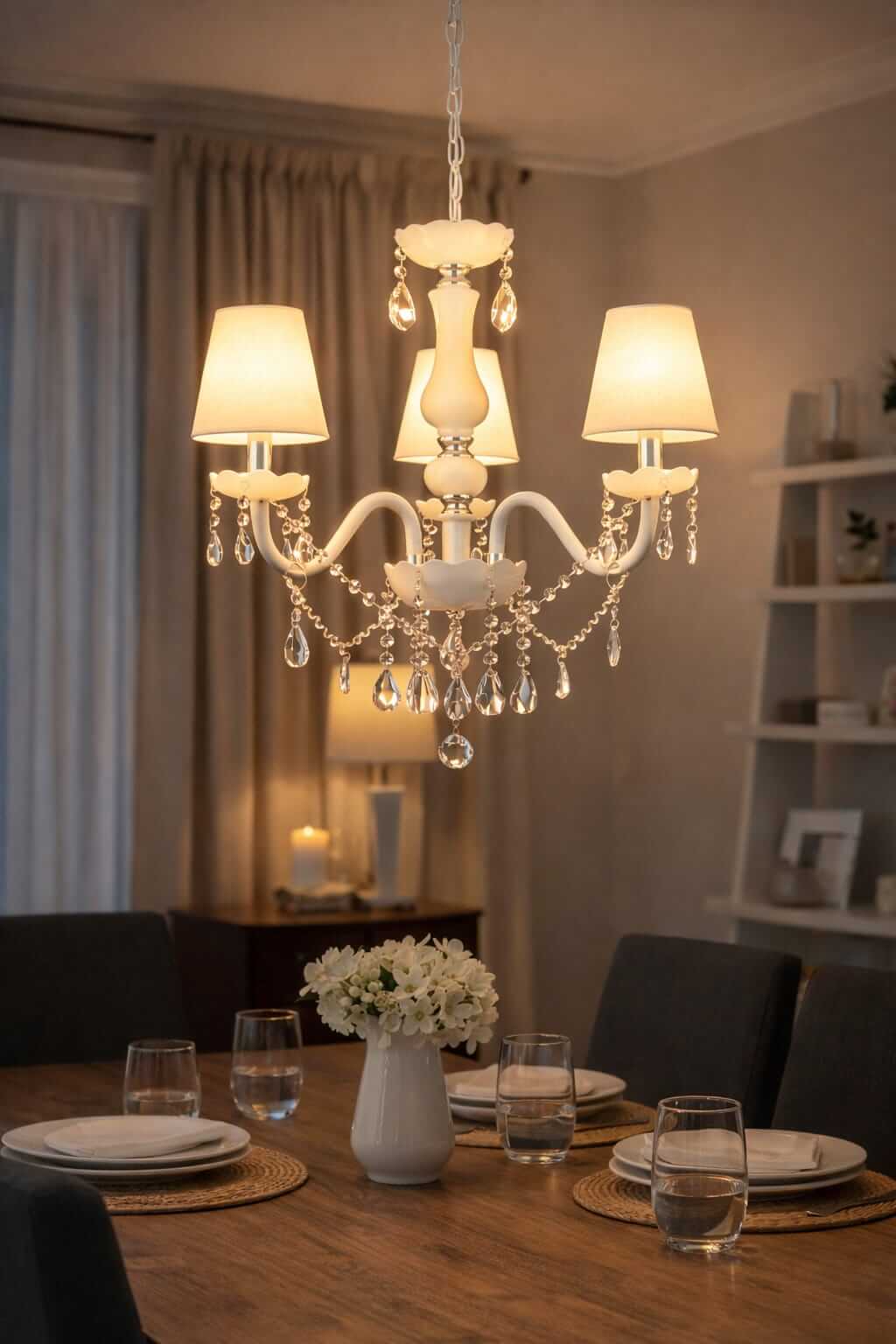 Lámpara Colgante Candelabro Blanca 3 Luces Estilo Clásico