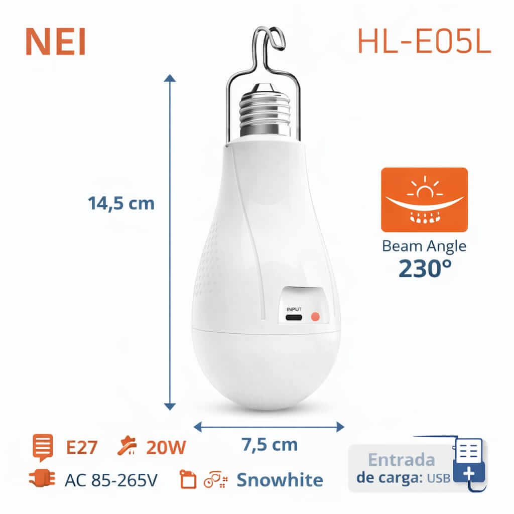 Ampolleta Led Emergencia Recargable E27 20w Luz Fría Usb - Imagen 6