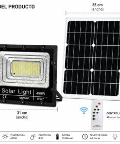 Alternative view of Foco Solar LED Exterior 400W IP67 con Panel Solar y Control Remoto 6500K